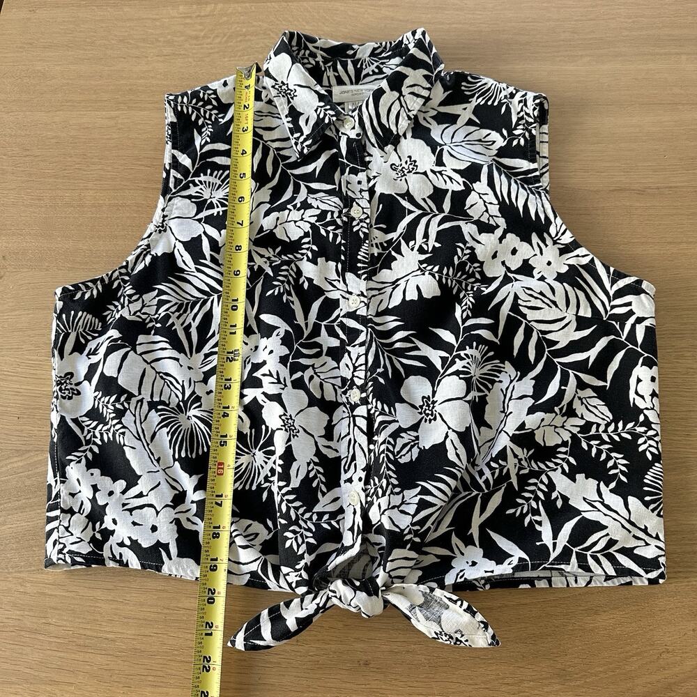 Vintage Jones New York Top XL Black White Tropical 100% Cotton Linen Blend Beach - Picture 7 of 7